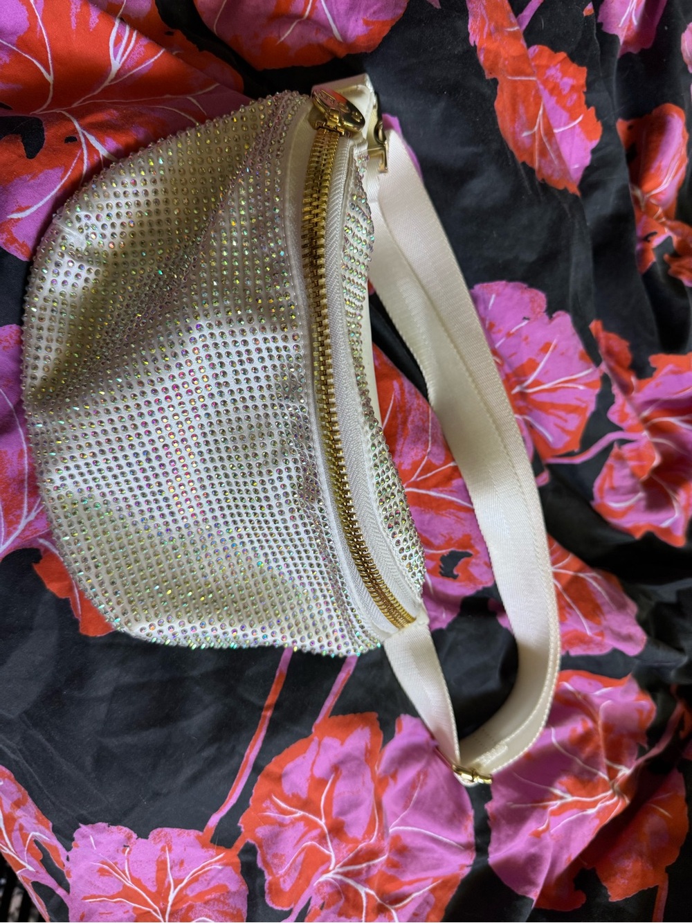 Stoney Clover Lane Iridescent Crystal White Fanny Bag with Gold Hardware